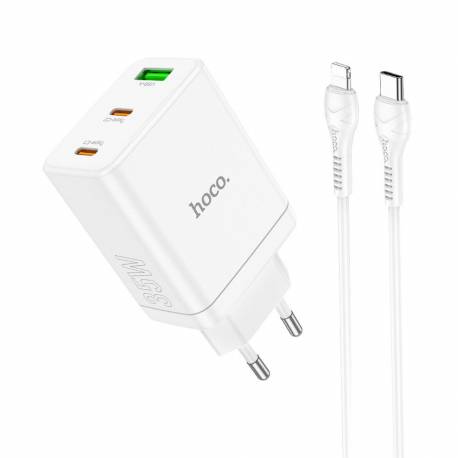 Hoco Ładowarka Sieciowa 2 X Typ C + Usb A + Kabel Typ C Do Lightning Qc Pd 35W N33 Biała