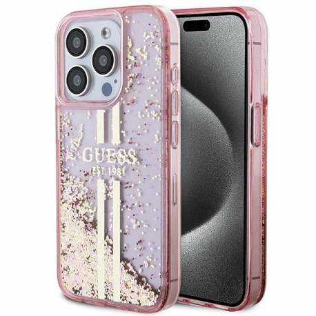 Oryginalne Etui Guess Hardcase Guhcp15Llfcsegp Do Iphone 15 Pro (Liquid Glitter Gold Stripes / Różowy)
