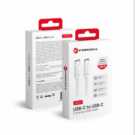 Forcell Kabel Typ C Do Typ C Qc4.0 5A/20V Pd 100W C339 3M Biały