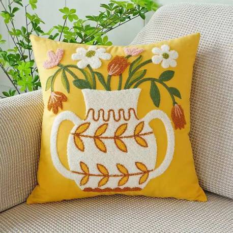 Poszewka Na Poduszkę 45 X 45 Cm Dzbanuszek Z Kwiatami Bukiet Pod146