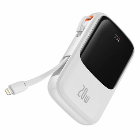Bateria Zewnętrzna (Powerbank) Baseus Qpow - 10 000Mah Lcd Quick Charge Pd 20W Z Kablem Do Lightning 8-Pin Biały Ppqd020002