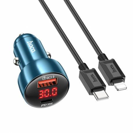 HOCO ładowarka samochodowa USB QC 3.0 + Typ C + kabel Typ C do Typ C PD 48W Leader Z50 niebieska