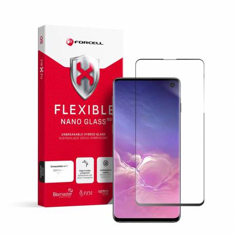Forcell Flexible 5D - Szkło Hybrydowe Do Samsung Galaxy S10 Czarny (Hot Bending) - Działający Czytnik