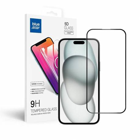 Szkło Hartowane Blue Star 5D - Do Iphone 15 Plus (Full Glue) Czarny