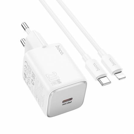 Hoco Ładowarka Sieciowa Typ C + Kabel Typ C Do Lightning Qc Pd 20W N40 Biała