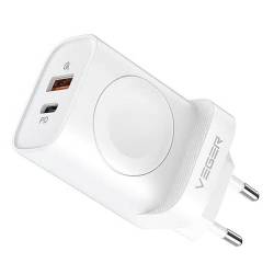 VEGER ładowarka sieciowa USB + Typ C + ładowarka kompatybilna z Apple Watch PD 25W W002E biała VEGER ładowarka sieciowa USB + Typ C + ładowarka kompatybilna z Apple Watch PD 25W W002E biała