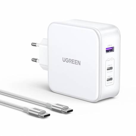 Ładowarka Sieciowa Gan Ugreen Nexode Cd289 Usb-A/2Xusb-C 140W + Kabel Usb-C - Usb-C 1.5M - Biała