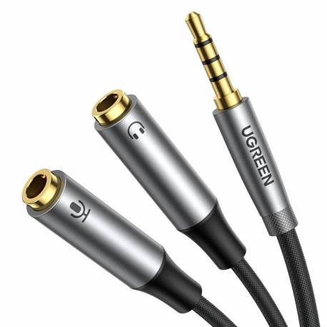 Ugreen Rozdzielacz Aux Do Słuchawek I Mikrofonu 1 X Męski 3,5 Mm, 2 X Żeński 3,5 Mm 20Cm Czarny (Av192 50254)