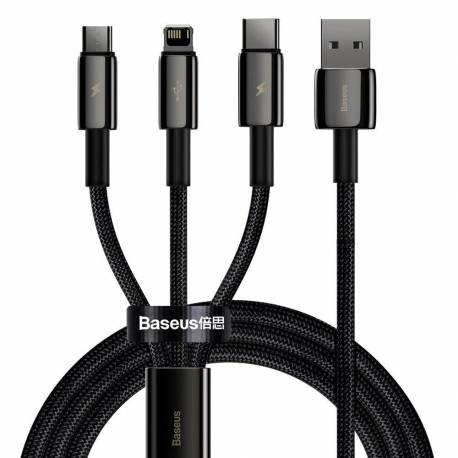 Baseus Tungsten 3W1 Kabel Usb - Usb Typ C / Lightning / Micro Usb 3,5 A 1,5 M Czarny (Camltwj-01)