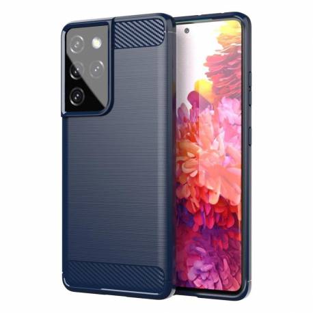 Carbon Case Elastyczne Etui Pokrowiec Samsung Galaxy S21 Ultra 5G Niebieski