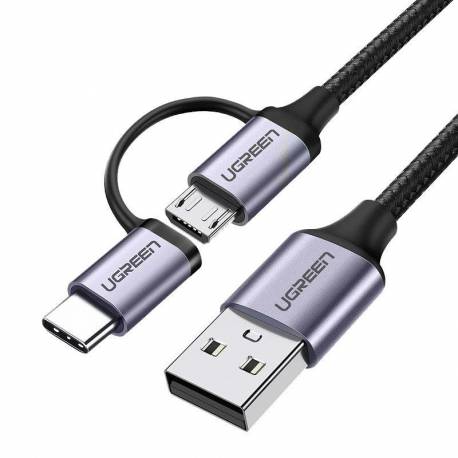 Ugreen Kabel Przewód 2W1 Usb - Micro Usb / Usb Typ C 1M 2,4A Czarny (30875)