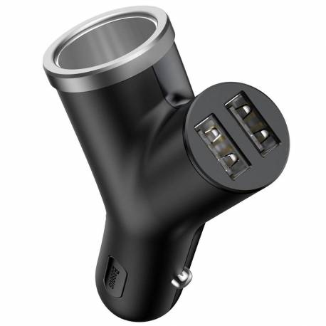 Baseus Y Type Car Charger Ładowarka Samochodowa 2X Usb + Gniazdo Zapalniczki 3.4A Czarny (Ccall-Yx01)