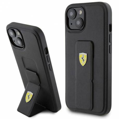 Etui Ferrari Grip Stand Metal Logo Na Iphone 15 - Czarne