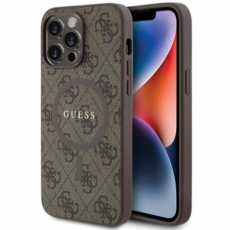 Etui Guess 4G Collection Leather Metal Logo Magsafe Na Iphone 15 Pro Max - Brązowe