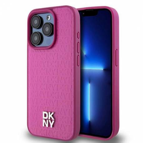 Etui Dkny Leather Monogram Pattern Metal Logo Magsafe Na Iphone 15 Pro - Różowe