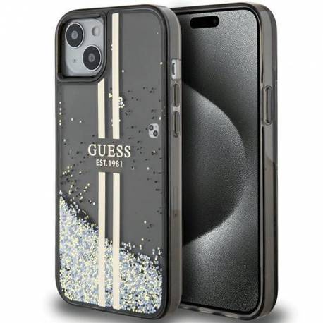 Etui Guess Liquid Glitter Gold Stripes Na Iphone 15 Plus / 14 Plus - Czarne