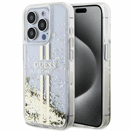 Etui Guess Liquid Glitter Gold Stripes Na Iphone 15 Pro - Przezroczyste