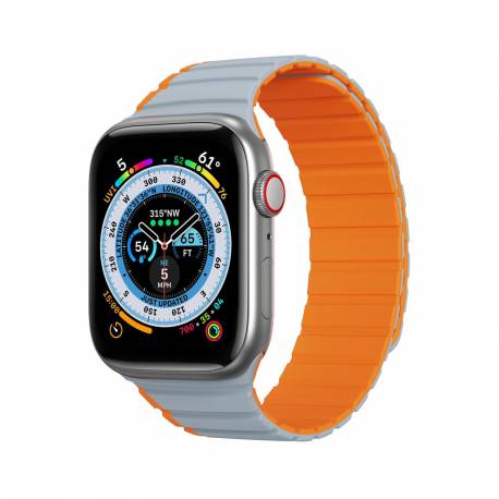 Magnetyczny pasek Apple Watch SE, 8, 7, 6, 5, 4, 3, 2, 1 (41, 40, 38 mm) Dux Ducis Strap (LD Version) - szaro-pomarańczowy