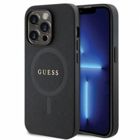 Etui Guess GUHMP14LPSAHMCK na iPhone 14 Pro - czarne Saffiano MagSafe