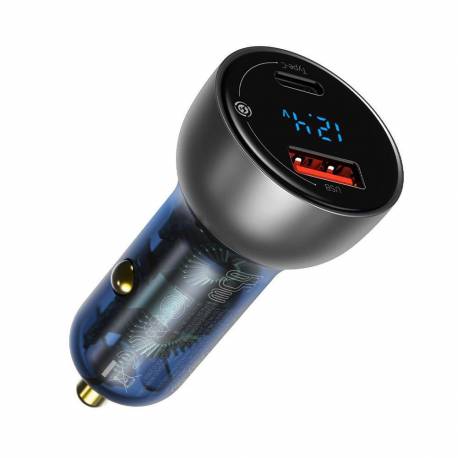 Baseus Ładowarka Samochodowa Usb / Usb Typ C 65 W 5 A Scp Quick Charge 4.0+ Power Delivery 3.0 Ekran Lcd Przezroczysty (Cckx-C0A