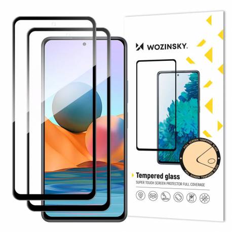 Wozinsky zestaw 2x super wytrzymałe szkło hartowane Full Glue na cały ekran z ramką Case Friendly Xiaomi Redmi Note 10 Pro czarn