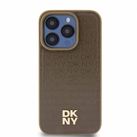 Etui Dkny Leather Pattern Metal Logo Magsafe Na Iphone 15 Plus / 14 Plus - Brązowe