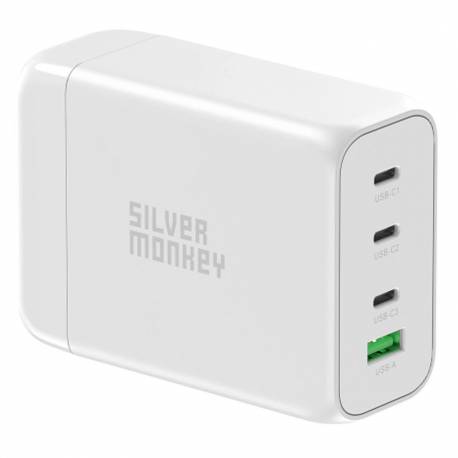 Ładowarka Gan Silver Monkey Sma152 130W 3Xusb-C Pd Usb-A Qc 3.0 Z Odłączanym Kablem Zasilającym - Biała