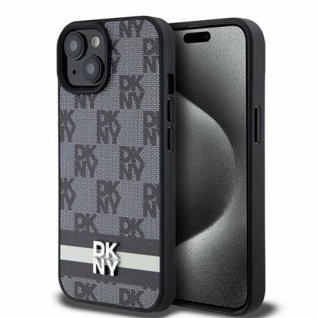 Etui Dkny Leather Checkered Mono Pattern & Printed Stripes Na Iphone 15 Plus / 14 Plus - Czarne