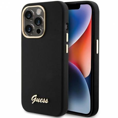Etui Guess Silicone Script Metal Logo & Frame Na Iphone 15 Pro - Czarne