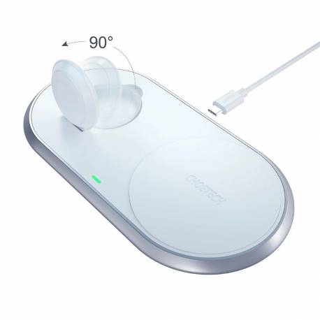Choetech Qi 2in1 kabelloses Ladegerät für Smartphones / Apple Watch mit Standfuß (MFI) USB Typ C weiß + USB-A QC3.0 Netzwerkadap