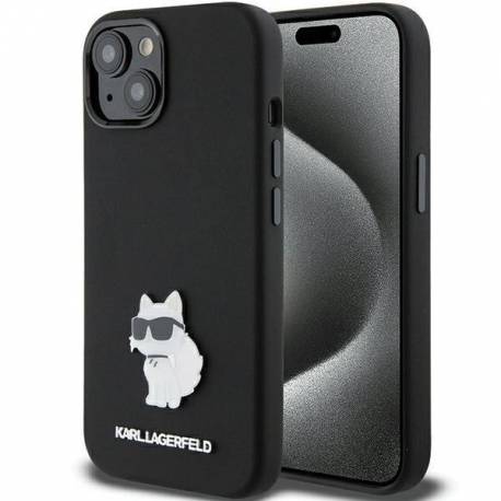 Etui Karl Lagerfeld Silicone Choupette Metal Pin Na Iphone 15 Plus / 14 Plus - Czarne