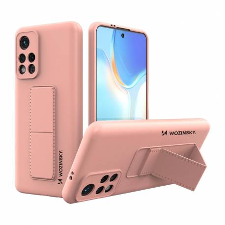 Wozinsky Kickstand Case elastyczne silikonowe etui z podstawką Xiaomi Poco M4 Pro 5G różowy