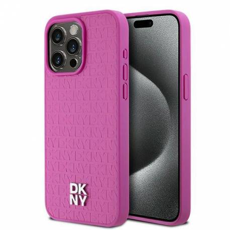 Etui Dkny Leather Monogram Pattern Metal Logo Magsafe Na Iphone 15 Pro Max - Różowe