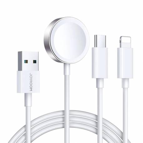 Kabel 3 W 1 Joyroom S-Iw008 Magnetyczna Ładowarka Usb-A - Lightning/usb-C 1.2M - Biały