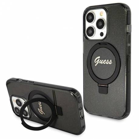 Etui Guess Ring Stand Script Glitter Magsafe Na Iphone 13 Pro Max - Czarne
