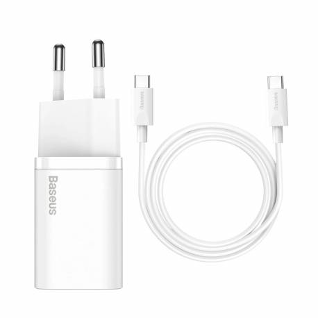Szybka Ładowarka Sieciowa Baseus Si Usb-C 25W 3A Z Kablem Usb-C / Usb-C 1M - Biały