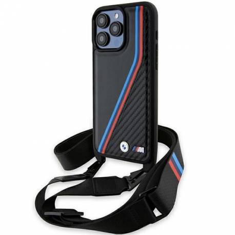 Etui Bmw M Edition Carbon Tricolor Lines & Strap Na Iphone 15 Pro - Czarne