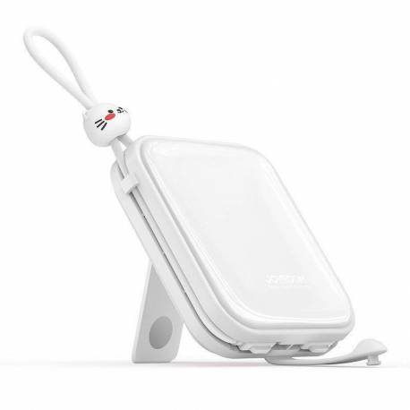 Joyroom powerbank z kablami USB C i Lightning oraz podstawką Cutie Series 10000mAh 22.5W biały (JR-L008)