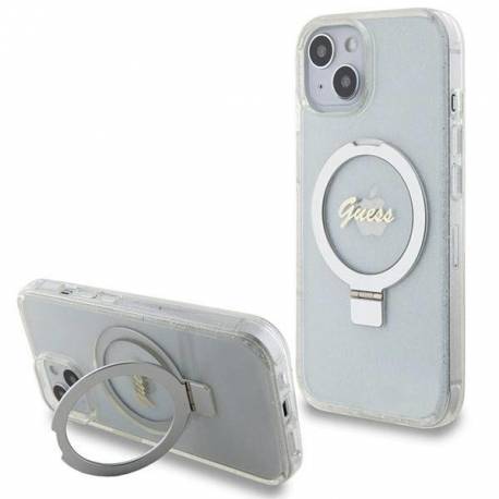 Etui Guess Ring Stand Script Glitter Magsafe Na Iphone 15 / 14 / 13 - Przezroczyste