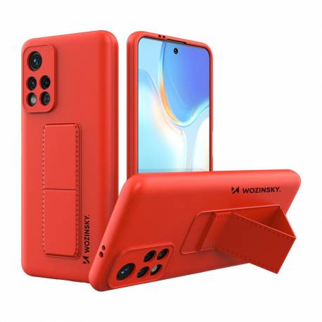 Wozinsky Kickstand Case elastyczne silikonowe etui z podstawką Xiaomi Poco M4 Pro 5G czerwony