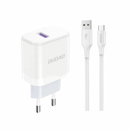 Ładowarka Sieciowa Dudao A20Eu Usb-A 18W - Biała + Kabel Usb-A - Usb-C