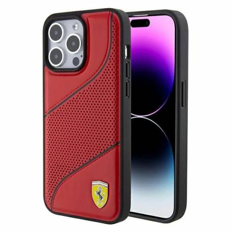 Etui Ferrari Perforated Waves Metal Logo Na Iphone 15 Pro - Czerwone