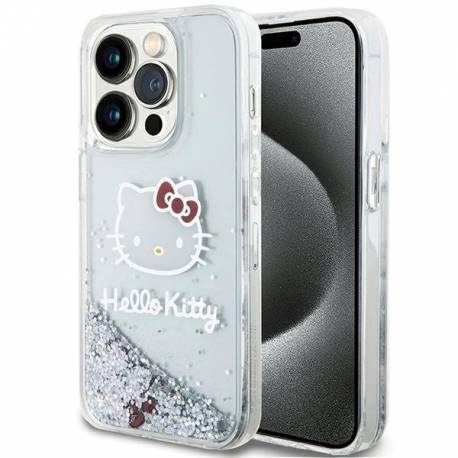 Etui Hello Kitty Liquid Glitter Charms Kitty Head Na Iphone 15 Pro - Srebrne