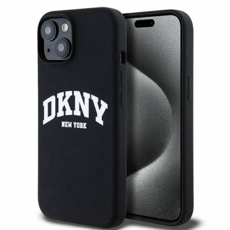 Etui Dkny Liquid Silicone White Printed Logo Magsafe Na Iphone 15 Plus / 14 Plus - Czarne