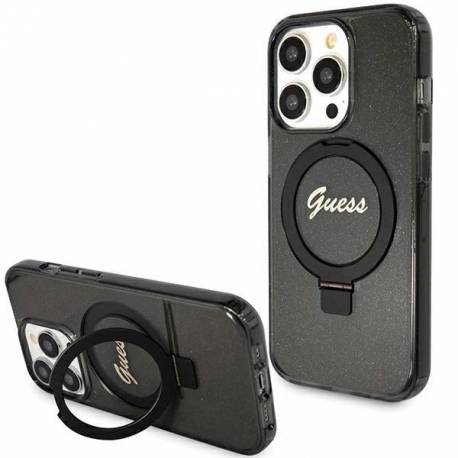 Etui Guess Ring Stand Script Glitter Magsafe Na Iphone 15 Pro Max - Czarne