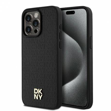 Etui Dkny Leather Monogram Pattern Metal Logo Magsafe Na Iphone 15 Pro Max - Czarne