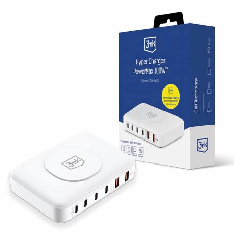 Ładowarka Biurkowa 3Mk Hyper Charger Powermax 100W Bezprzewodowa 4X Usb-C 2X Usb-A - Biała