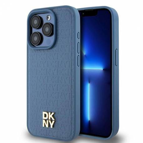 Etui Dkny Leather Monogram Pattern Metal Logo Magsafe Na Iphone 15 Pro - Niebieskie