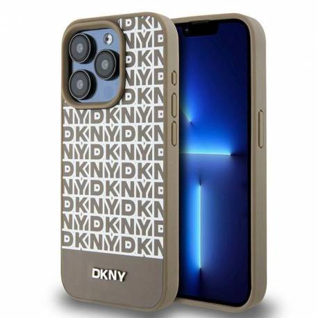Etui Dkny Leather Printed Pattern Metal Logo Magsafe Na Iphone 15 Pro - Brązowe