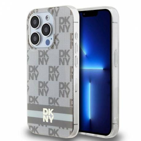 Etui Dkny Iml Checkered Mono Pattern & Printed Stripes Magsafe Na Iphone 14 Pro Max - Beżowe